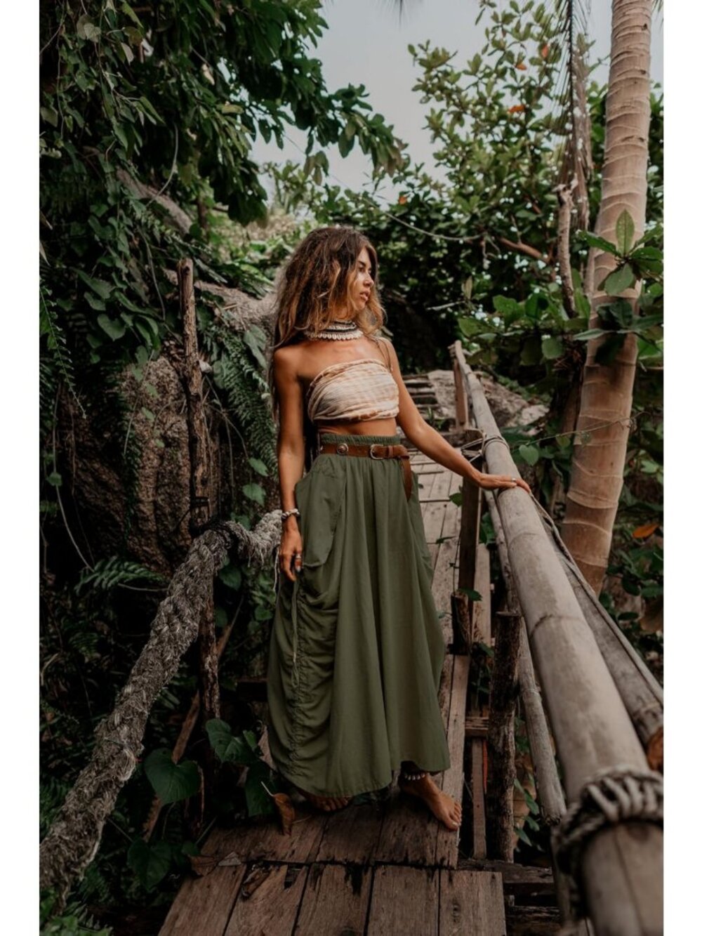 Boho Maxi Skirt with Pockets | Organic Cotton Hippie Gypsy Style Skirt - Picture 3 of 7